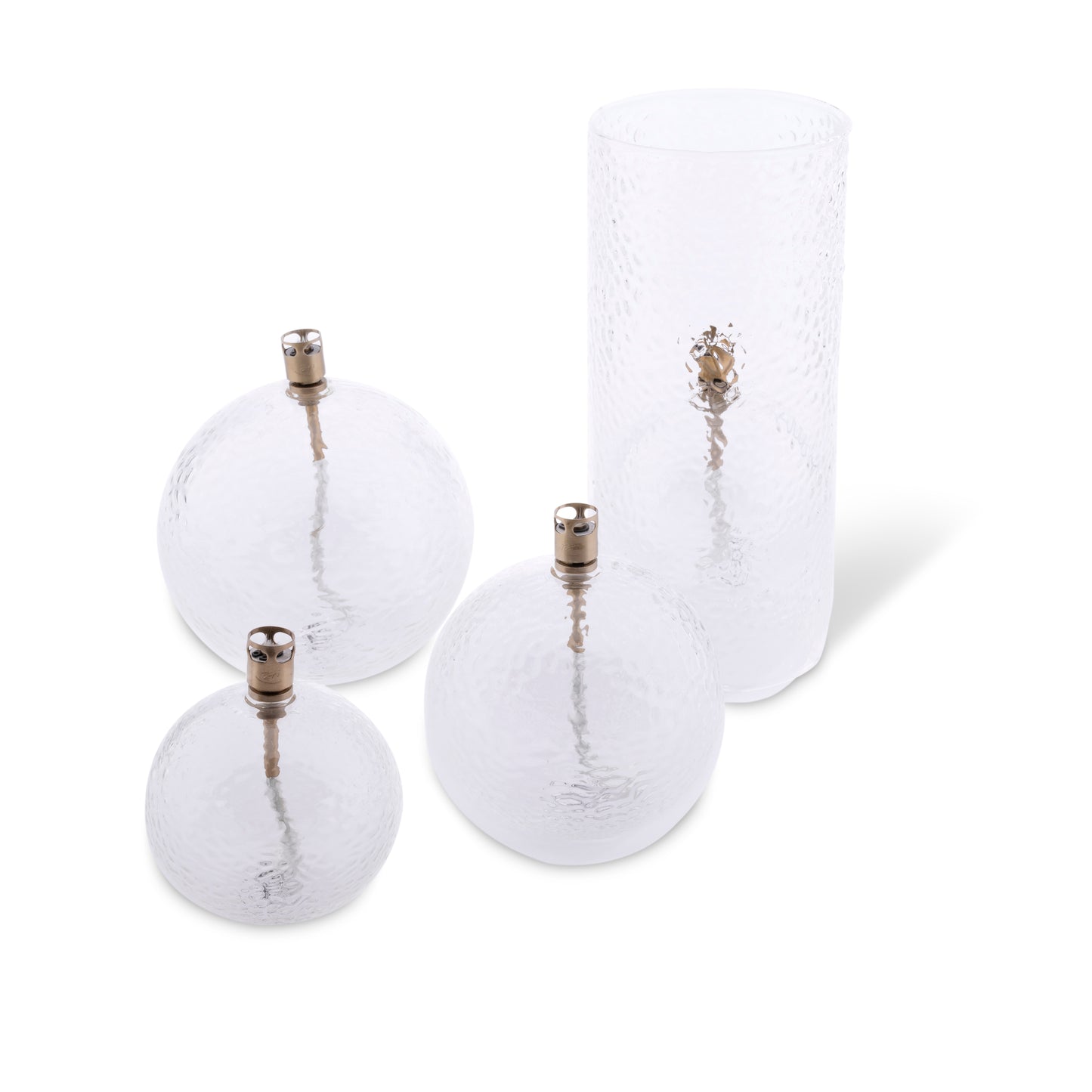 Olielamp Round, gehamerd glas messing