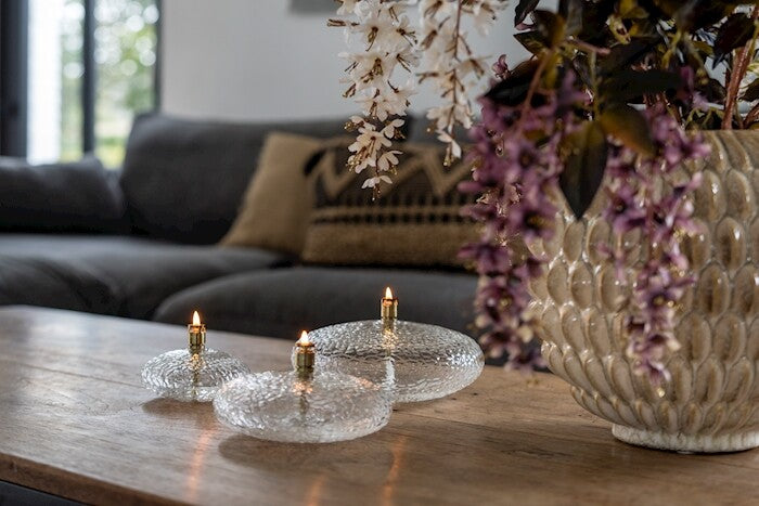 Oil lamp Disc, hammered glass brass